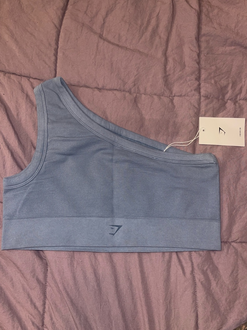 Gymshark One-Shoulder Ribbed Sports Bra - Dusty Blue